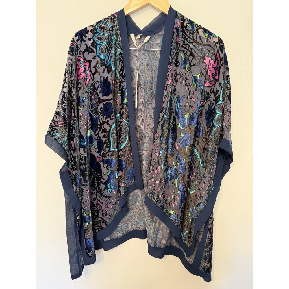 Soft Surroundings Kimono Topper Velvet Burnout Paisley Navy